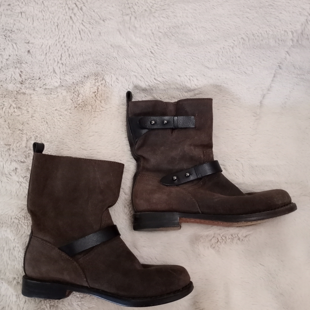 Rag & Bone Y2K Distressed Leather Slouchy Boho Moto Grey Brown Buckled Boot 8 - Picture 5 of 9